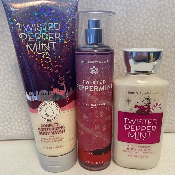 Bath and Body Works Twisted Peppermint 3 PC Set - Picture 1 of 4